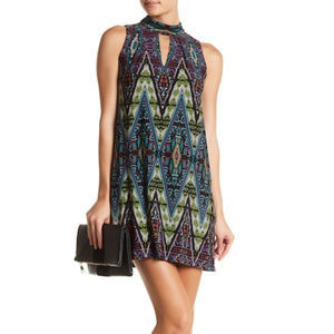 Tile Pattern Dress Multi-color Sleeveless Mock Nec